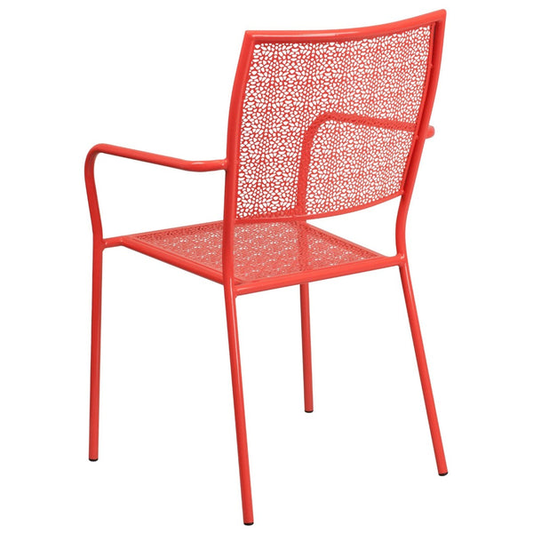 English Elm Oia Commercial-Grade Steel Patio Arm Chair with Decorative Rain Flower Pattern for Indoor & Outdoor Use Coral CO-2-RED-GG