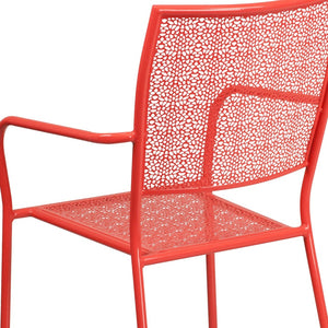 English Elm Oia Commercial-Grade Steel Patio Arm Chair with Decorative Rain Flower Pattern for Indoor & Outdoor Use Coral CO-2-RED-GG
