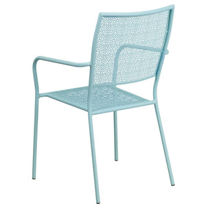 English Elm Oia Commercial-Grade Steel Patio Arm Chair with Decorative Rain Flower Pattern for Indoor & Outdoor Use Sky Blue CO-2-SKY-GG