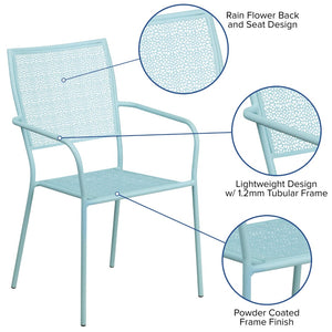 English Elm Oia Commercial-Grade Steel Patio Arm Chair with Decorative Rain Flower Pattern for Indoor & Outdoor Use Sky Blue CO-2-SKY-GG