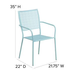 English Elm Oia Commercial-Grade Steel Patio Arm Chair with Decorative Rain Flower Pattern for Indoor & Outdoor Use Sky Blue CO-2-SKY-GG