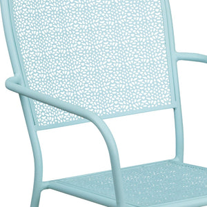 English Elm Oia Commercial-Grade Steel Patio Arm Chair with Decorative Rain Flower Pattern for Indoor & Outdoor Use Sky Blue CO-2-SKY-GG