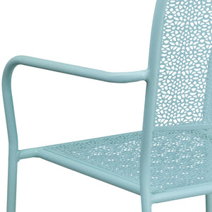 English Elm Oia Commercial-Grade Steel Patio Arm Chair with Decorative Rain Flower Pattern for Indoor & Outdoor Use Sky Blue CO-2-SKY-GG