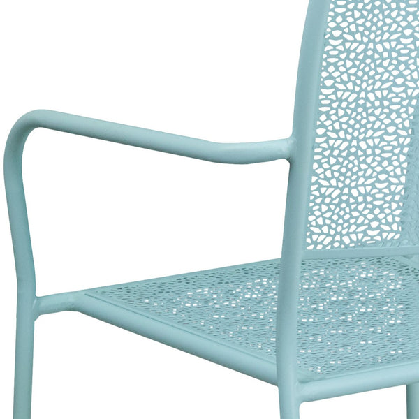 English Elm Oia Commercial-Grade Steel Patio Arm Chair with Decorative Rain Flower Pattern for Indoor & Outdoor Use Sky Blue CO-2-SKY-GG