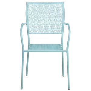 English Elm Oia Commercial-Grade Steel Patio Arm Chair with Decorative Rain Flower Pattern for Indoor & Outdoor Use Sky Blue CO-2-SKY-GG