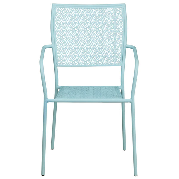 English Elm Oia Commercial-Grade Steel Patio Arm Chair with Decorative Rain Flower Pattern for Indoor & Outdoor Use Sky Blue CO-2-SKY-GG