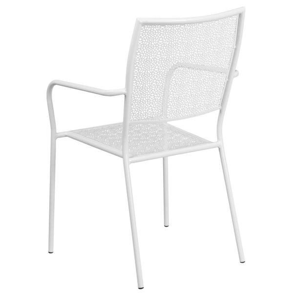 English Elm Oia Commercial-Grade Steel Patio Arm Chair with Decorative Rain Flower Pattern for Indoor & Outdoor Use White CO-2-WH-GG