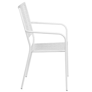 English Elm Oia Commercial-Grade Steel Patio Arm Chair with Decorative Rain Flower Pattern for Indoor & Outdoor Use White CO-2-WH-GG