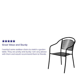 English Elm Oia Commercial-Grade Steel Patio Arm Chair with Curved Back and Decorative Rain-Flower Design Black CO-3-BK-GG