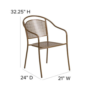 English Elm Oia Commercial-Grade Steel Patio Arm Chair with Curved Back and Decorative Rain-Flower Design Gold CO-3-GD-GG