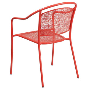 English Elm Oia Commercial-Grade Steel Patio Arm Chair with Curved Back and Decorative Rain-Flower Design Coral CO-3-RED-GG
