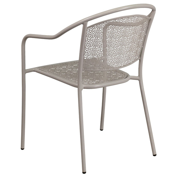 English Elm Oia Commercial-Grade Steel Patio Arm Chair with Curved Back and Decorative Rain-Flower Design Light Gray CO-3-SIL-GG