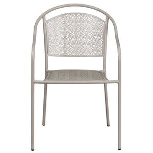 English Elm Oia Commercial-Grade Steel Patio Arm Chair with Curved Back and Decorative Rain-Flower Design Light Gray CO-3-SIL-GG