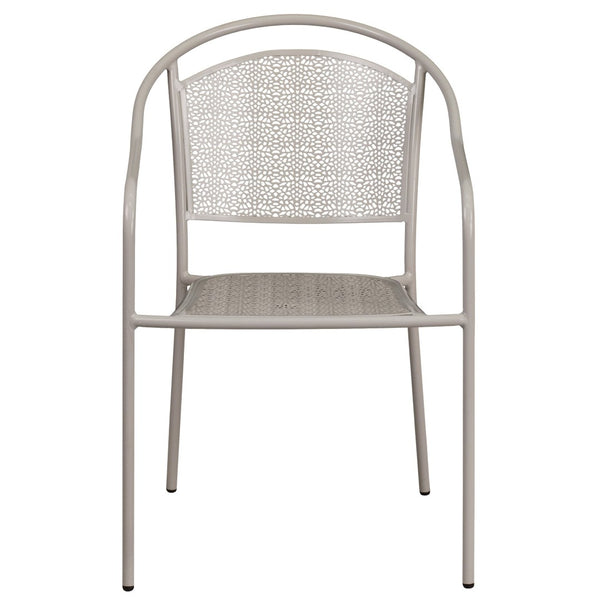 English Elm Oia Commercial-Grade Steel Patio Arm Chair with Curved Back and Decorative Rain-Flower Design Light Gray CO-3-SIL-GG