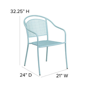 English Elm Oia Commercial-Grade Steel Patio Arm Chair with Curved Back and Decorative Rain-Flower Design Sky Blue CO-3-SKY-GG