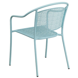 English Elm Oia Commercial-Grade Steel Patio Arm Chair with Curved Back and Decorative Rain-Flower Design Sky Blue CO-3-SKY-GG