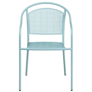 English Elm Oia Commercial-Grade Steel Patio Arm Chair with Curved Back and Decorative Rain-Flower Design Sky Blue CO-3-SKY-GG