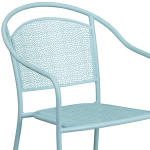 English Elm Oia Commercial-Grade Steel Patio Arm Chair with Curved Back and Decorative Rain-Flower Design Sky Blue CO-3-SKY-GG