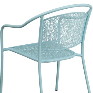 English Elm Oia Commercial-Grade Steel Patio Arm Chair with Curved Back and Decorative Rain-Flower Design Sky Blue CO-3-SKY-GG