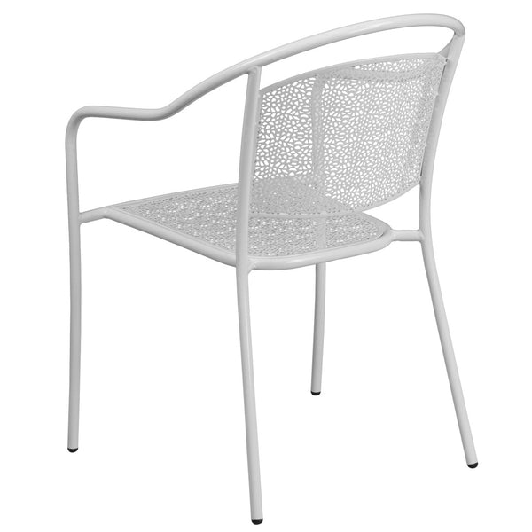 English Elm Oia Commercial-Grade Steel Patio Arm Chair with Curved Back and Decorative Rain-Flower Design White CO-3-WH-GG