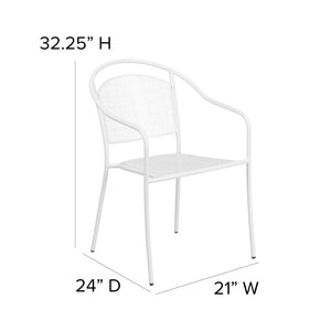 English Elm Oia Commercial-Grade Steel Patio Arm Chair with Curved Back and Decorative Rain-Flower Design White CO-3-WH-GG