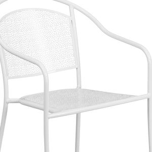 English Elm Oia Commercial-Grade Steel Patio Arm Chair with Curved Back and Decorative Rain-Flower Design White CO-3-WH-GG