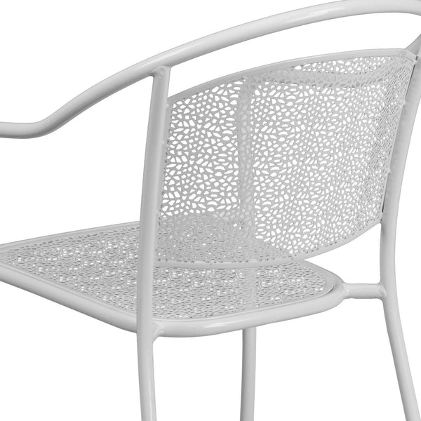 English Elm Oia Commercial-Grade Steel Patio Arm Chair with Curved Back and Decorative Rain-Flower Design White CO-3-WH-GG