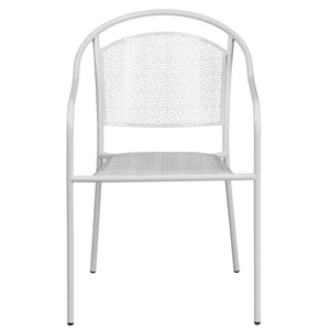 English Elm Oia Commercial-Grade Steel Patio Arm Chair with Curved Back and Decorative Rain-Flower Design White CO-3-WH-GG