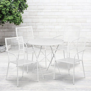 English Elm Oia Commercial-Grade Folding Patio Table Set with 4 Stackable Chairs for Indoor-Outdoor Elegance White 30" Round CO-30RDF-02CHR4-WH-GG