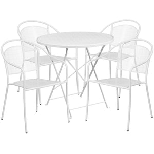 English Elm Oia Commercial-Grade Indoor-Outdoor Steel Folding Patio Table Set with 4 Chairs for Dining Enjoyment White 30" Round CO-30RDF-03CHR4-WH-GG
