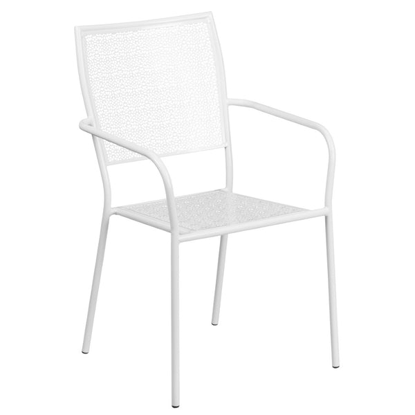 English Elm Oia Commercial-Grade Steel Patio Table Set with 2 Stackable Chairs for Indoor-Outdoor Dining Bliss White 35.25" Round CO-35RD-02CHR2-WH-GG