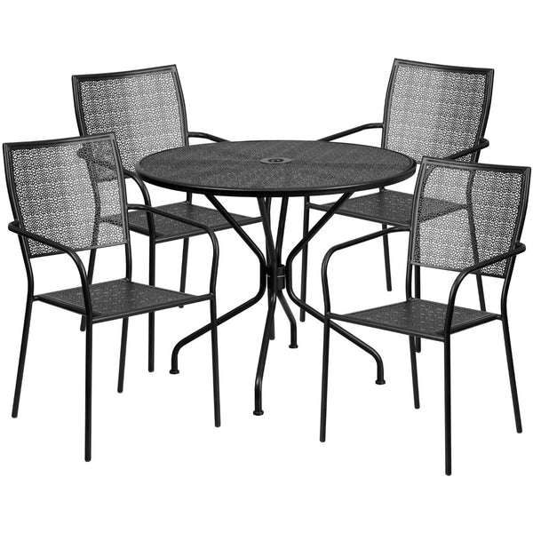 English Elm Oia Commercial-Grade Indoor-Outdoor Patio Dining Set with Round Table and 4 Stylish Stackable Chairs Black 35.25" Round CO-35RD-02CHR4-BK-GG