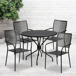 English Elm Oia Commercial-Grade Indoor-Outdoor Patio Dining Set with Round Table and 4 Stylish Stackable Chairs Black 35.25" Round CO-35RD-02CHR4-BK-GG