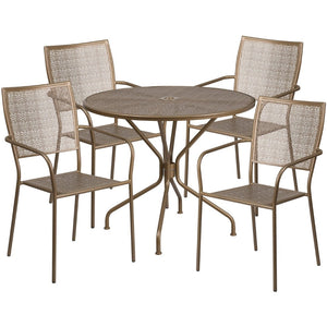 English Elm Oia Commercial-Grade Indoor-Outdoor Patio Dining Set with Round Table and 4 Stylish Stackable Chairs Gold 35.25" Round CO-35RD-02CHR4-GD-GG