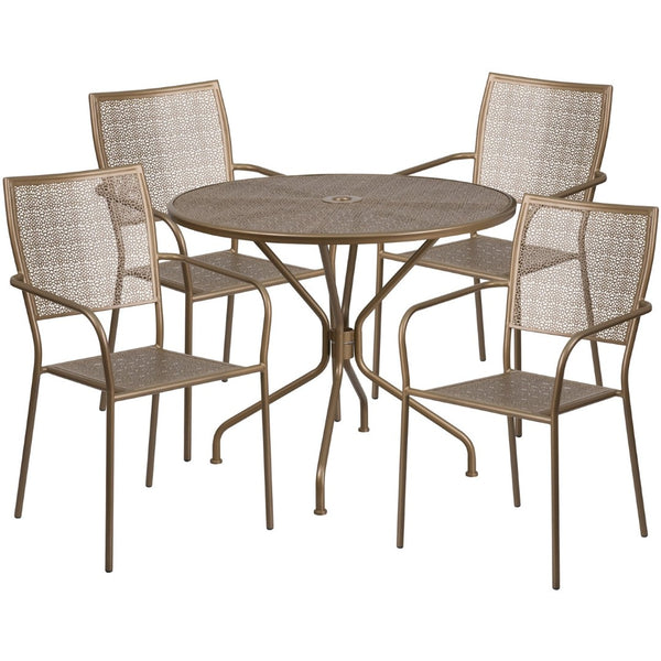 English Elm Oia Commercial-Grade Indoor-Outdoor Patio Dining Set with Round Table and 4 Stylish Stackable Chairs Gold 35.25" Round CO-35RD-02CHR4-GD-GG