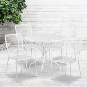 English Elm Oia Commercial-Grade Indoor-Outdoor Patio Dining Set with Round Table and 4 Stylish Stackable Chairs White 35.25" Round CO-35RD-02CHR4-WH-GG