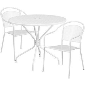 English Elm Oia Commercial-Grade Steel Bistro Table Set with 2 Stackable Chairs for Indoor-Outdoor Use White 35.25" Round CO-35RD-03CHR2-WH-GG