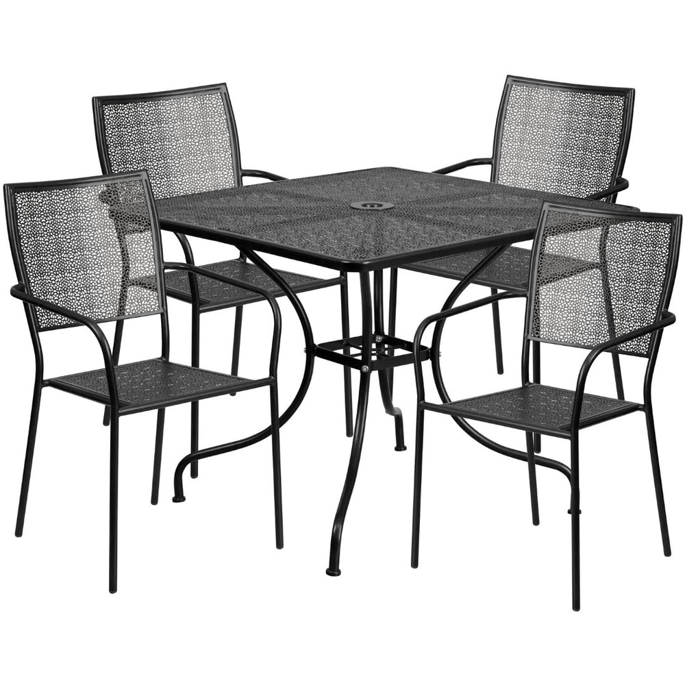 English Elm Oia Commercial-Grade Indoor-Outdoor Patio Table Set with 4 Elegant Stackable Chairs for Versatile Use Black 35.5" Square CO-35SQ-02CHR4-BK-GG