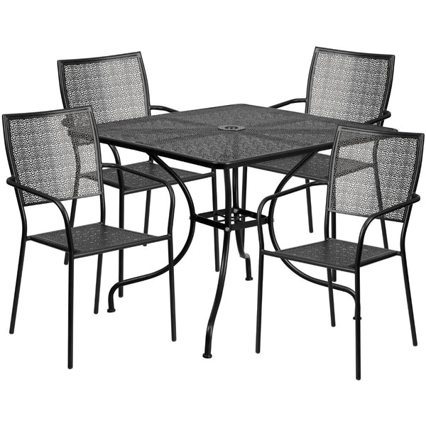 English Elm Oia Commercial-Grade Indoor-Outdoor Patio Table Set with 4 Elegant Stackable Chairs for Versatile Use Black 35.5" Square CO-35SQ-02CHR4-BK-GG
