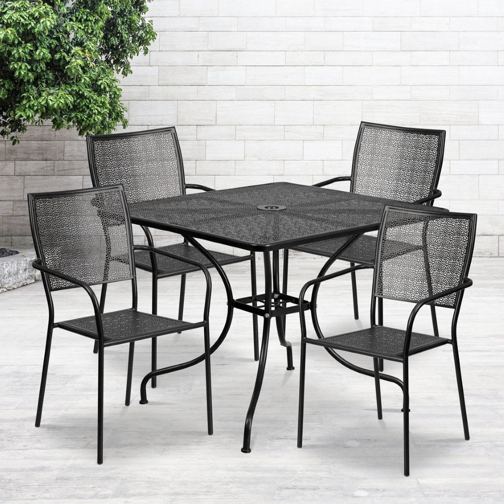 English Elm Oia Commercial-Grade Indoor-Outdoor Patio Table Set with 4 Elegant Stackable Chairs for Versatile Use Black 35.5" Square CO-35SQ-02CHR4-BK-GG