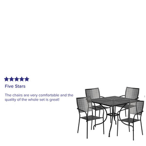 English Elm Oia Commercial-Grade Indoor-Outdoor Patio Table Set with 4 Elegant Stackable Chairs for Versatile Use Black 35.5" Square CO-35SQ-02CHR4-BK-GG