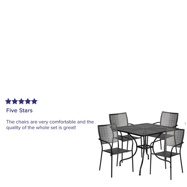 English Elm Oia Commercial-Grade Indoor-Outdoor Patio Table Set with 4 Elegant Stackable Chairs for Versatile Use Black 35.5" Square CO-35SQ-02CHR4-BK-GG