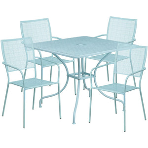 English Elm Oia Commercial-Grade Indoor-Outdoor Patio Table Set with 4 Elegant Stackable Chairs for Versatile Use Sky Blue 35.5" Square CO-35SQ-02CHR4-SKY-GG
