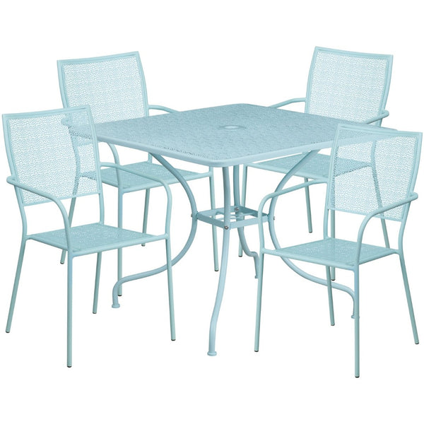 English Elm Oia Commercial-Grade Indoor-Outdoor Patio Table Set with 4 Elegant Stackable Chairs for Versatile Use Sky Blue 35.5" Square CO-35SQ-02CHR4-SKY-GG