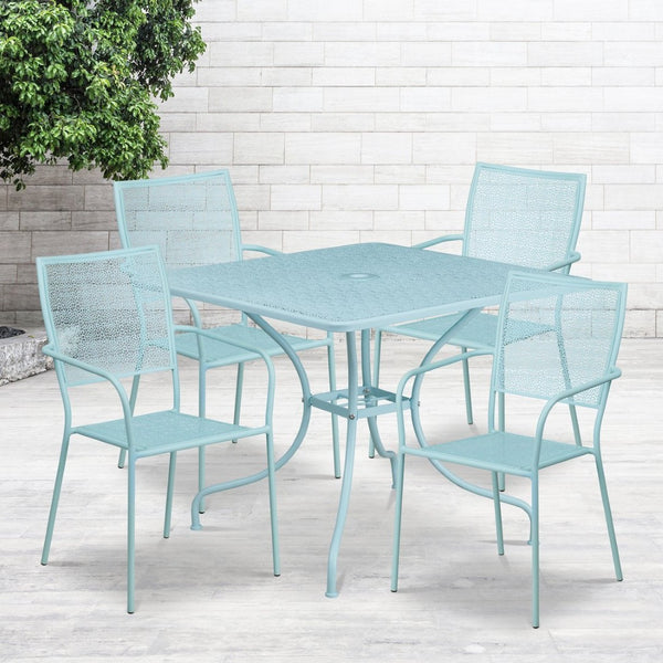English Elm Oia Commercial-Grade Indoor-Outdoor Patio Table Set with 4 Elegant Stackable Chairs for Versatile Use Sky Blue 35.5" Square CO-35SQ-02CHR4-SKY-GG