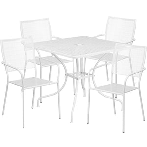 English Elm Oia Commercial-Grade Indoor-Outdoor Patio Table Set with 4 Elegant Stackable Chairs for Versatile Use White 35.5" Square CO-35SQ-02CHR4-WH-GG