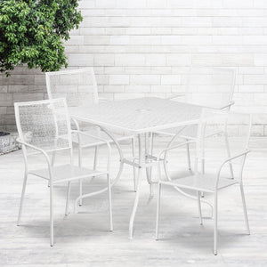 English Elm Oia Commercial-Grade Indoor-Outdoor Patio Table Set with 4 Elegant Stackable Chairs for Versatile Use White 35.5" Square CO-35SQ-02CHR4-WH-GG