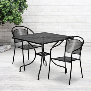 English Elm Oia Commercial Grade Indoor-Outdoor Patio Table Set with Elegant Round Chairs for Stylish Dining Black 35.5" Square CO-35SQ-03CHR2-BK-GG