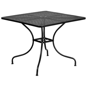 English Elm Oia Commercial Grade Indoor-Outdoor Patio Table Set with Elegant Round Chairs for Stylish Dining Black 35.5" Square CO-35SQ-03CHR2-BK-GG