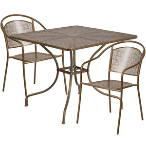 English Elm Oia Commercial Grade Indoor-Outdoor Patio Table Set with Elegant Round Chairs for Stylish Dining Gold 35.5" Square CO-35SQ-03CHR2-GD-GG